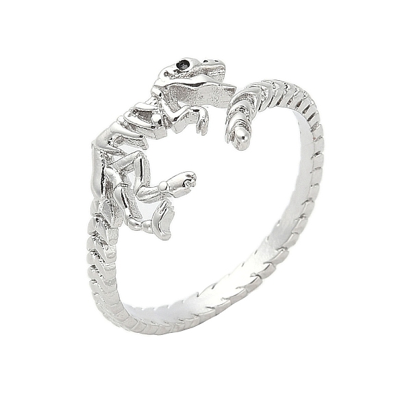 

PandaHall Dinosaur Skeleton Brass Open Cuff Ring for Women, with Enamel, Platinum, Inner Diameter: 17mm Brass Dinosaur
