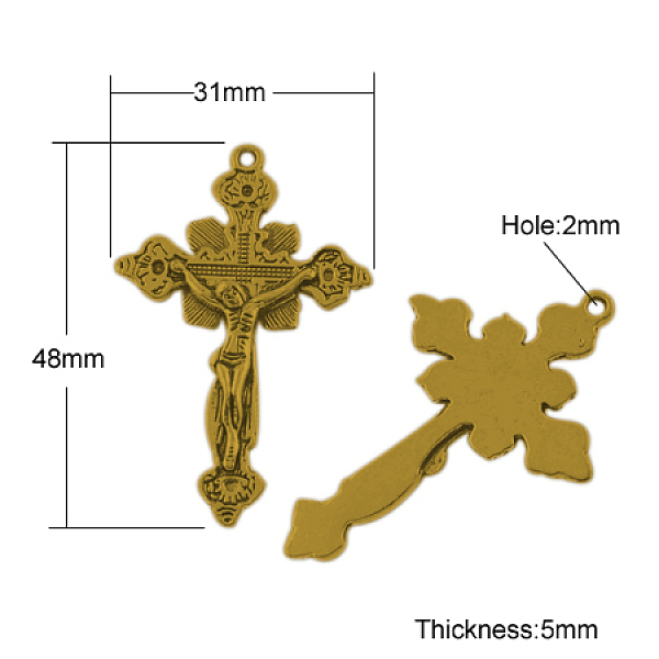 

PandaHall Tibetan Style Alloy Pendants, For Easter, Cadmium Free & Nickel Free & Lead Free, Crucifix Cross, Antique Golden, 48x31x5mm, Hole...