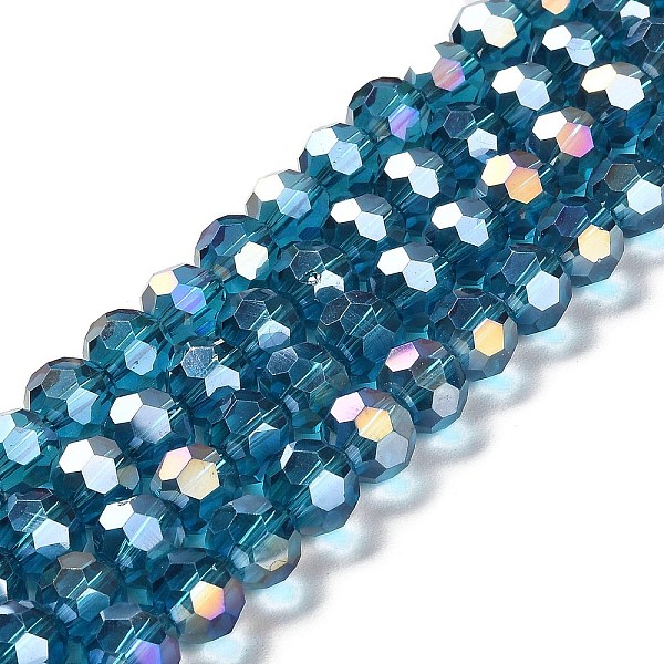 

PandaHall Transparent Glass Beads, 32 Facets, AB Color Plated, Round, Light Sea Green, 10x8.5~9mm, Hole: 1.6mm, about 67pcs/strand, 23.62''...