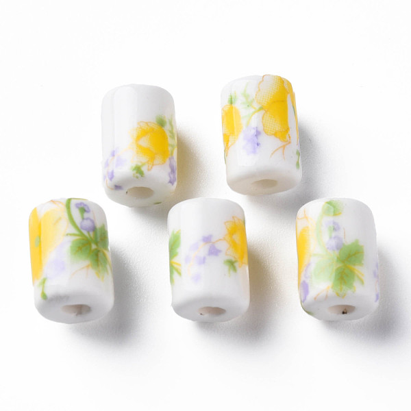 

PandaHall Handmade Porcelain Beads, Famille Rose Style, Column with Flower Pattern, Yellow, 12.5x8.5mm, Hole: 3mm Porcelain Flower Yellow