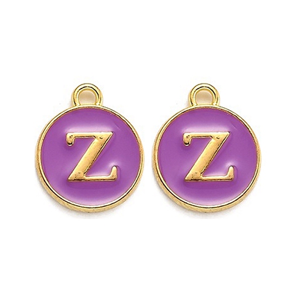 

PandaHall Golden Plated Alloy Enamel Charms, Enamelled Sequins, Flat Round with Alphabet, Letter.Z, Purple, 14x12x2mm, Hole: 1.5mm...