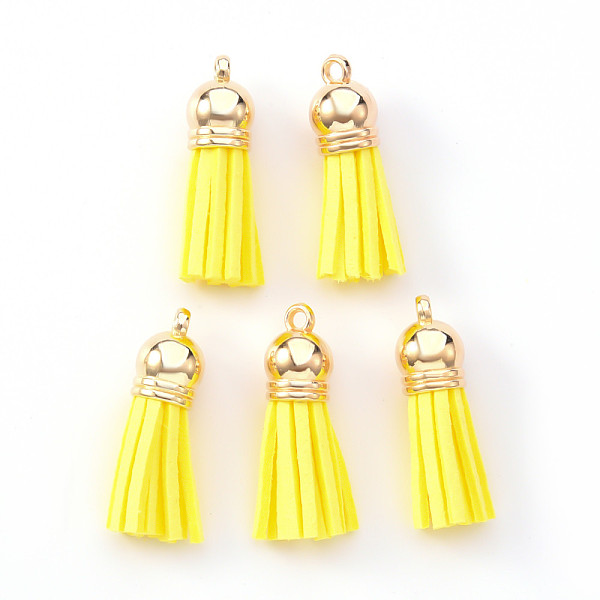 

PandaHall Faux Suede Tassel Pendant Decorations, with CCB Plastic Cord Ends, Light Gold, 33~35x10mm, Hole: 2.5mm Faux Suede Yellow