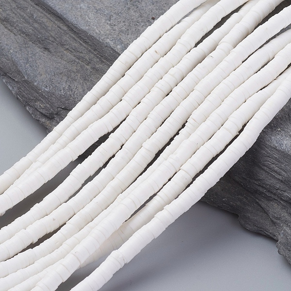 

PandaHall Handmade Polymer Clay Beads, Disc/Flat Round, Heishi Beads, White, 4x1mm, Hole: 1mm, about 380~400pcs/strand, 17.7 inch Polymer...