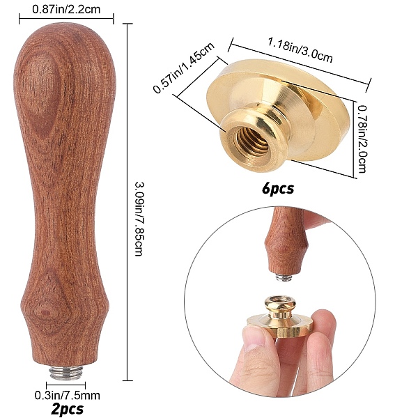 

PandaHall CRASPIRE DIY Scrapbook, Including 6Pcs Brass Wax Seal Stamp Heads and 2Pcs Pear Wood Handle, Floral & Moon Pattern, Mixed Patterns..., Brown