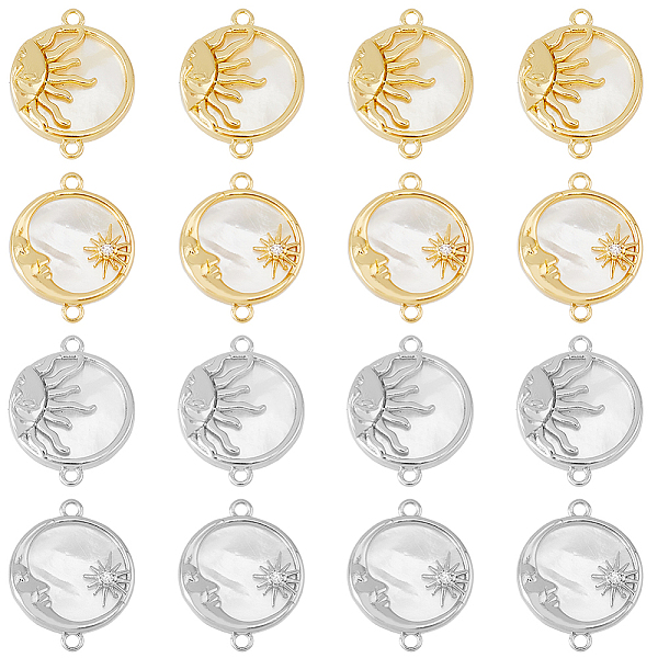 

PandaHall DICOSMETIC 8Pcs 4 Styles Eco-Friendly Rack Plating Brass Connector Charms with White Shell, Long-Lasting Plated, Flat Round Links...