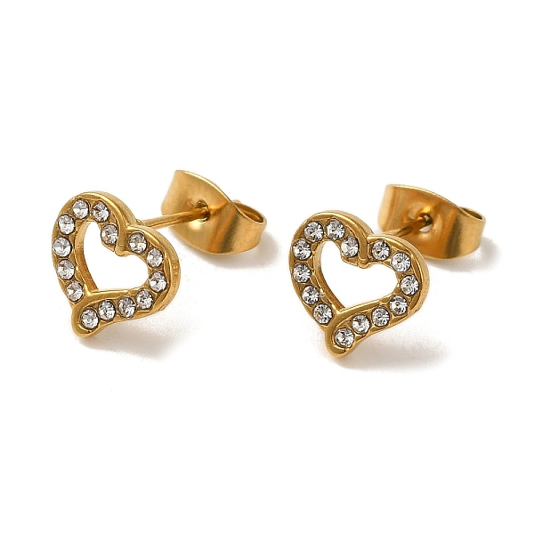 

PandaHall 304 Stainless Steel Crystal Rhinestone Stud Earrings for Women, Golden, Heart, 8.5x9mm 304 Stainless Steel Heart Clear