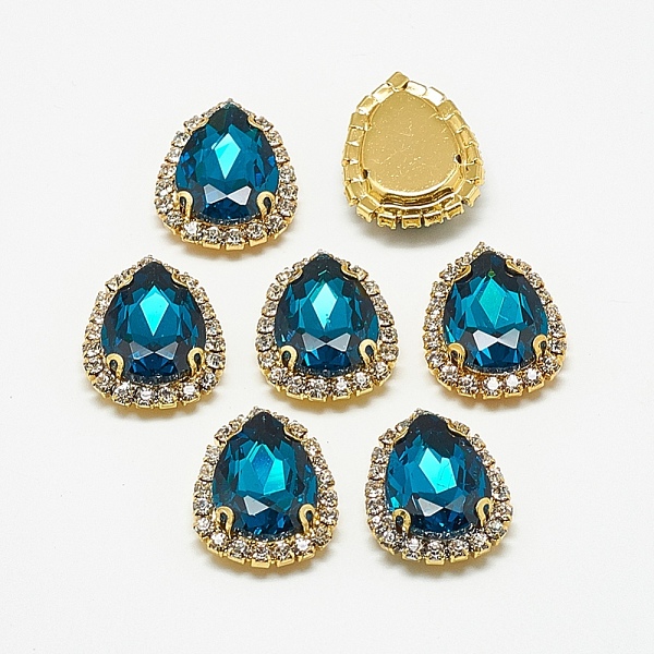 

PandaHall Sew on Rhinestone, Multi-strand Links, Glass Rhinestones, with Brass Findings, Garments Accessories, teardrop, Golden, Capri Blue..., Cyan