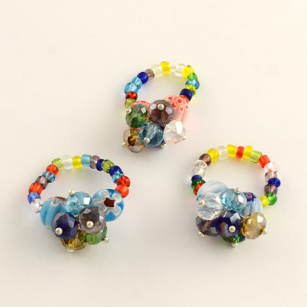 

PandaHall Lampwork Stretch Rings with Seed Beads, Mixed Color, 18mm Lampwork Multicolor