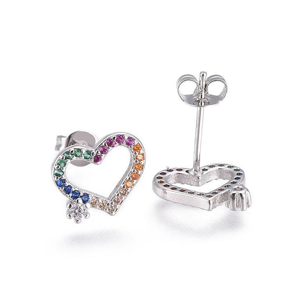 

PandaHall Brass Micro Pave Cubic Zirconia Stud Earrings, with Brass Ear Nuts, Heart, Colorful, Platinum, 11.5x9mm, Pin: 0.7mm Cubic Zirconia