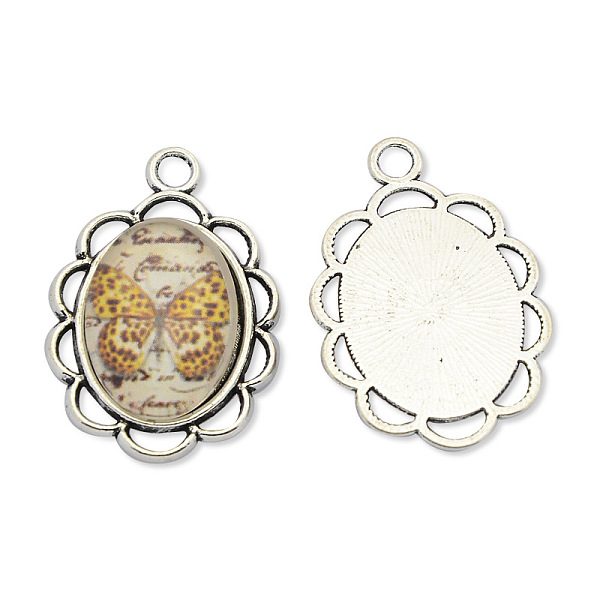 

PandaHall Antique Silver Tone Alloy Glass Pendants, Oval, Dark Goldenrod, 29x20x6.5mm, Hole: 2.5mm Alloy+Glass Oval