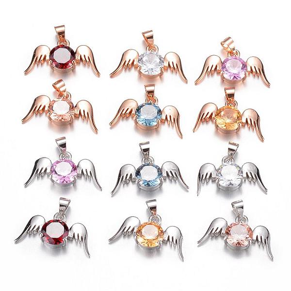 

PandaHall Brass Cubic Zirconia Pendant, Angel Wings, Mixed Color, 11.5x21x5mm, Hole: 4x5mm Brass+Cubic Zirconia Wing Multicolor