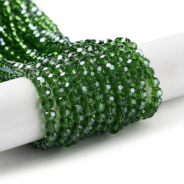 

PandaHall Electroplate Transparent Glass Beads Strands, Faceted(32 Facets), Round, Pearl Luster Plated, Green, 4mm, Hole: 0.7mm, about...