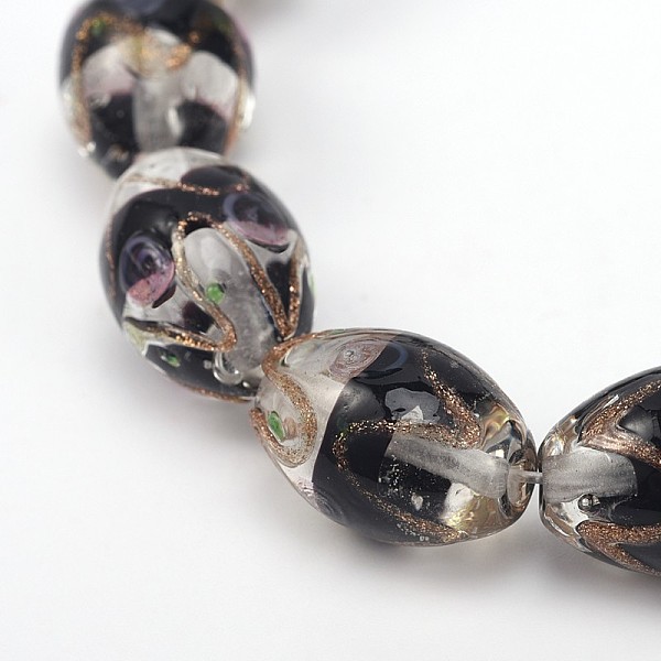 

PandaHall Oval Shaped Handmade Gold Sand Lampwork Beads, Black, 16x11mm, Hole: 2mm Lampwork Oval Black