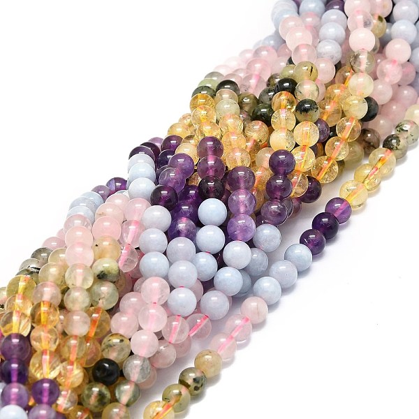 

PandaHall Natural Mixed Gemstone Beads Strands, Natural Aquamarine & Rose Quartz & Prehnite & Citrine & Amethyst, Round, 6mm, Hole: 0.8mm...