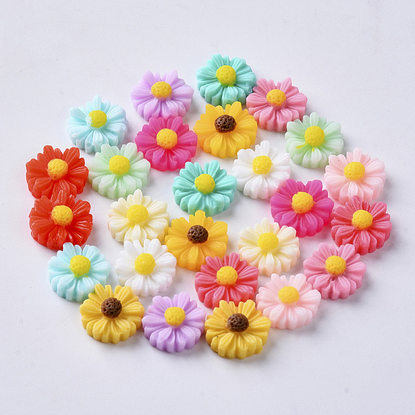 

PandaHall Resin Cabochons, Flower, Mixed Color, 11x4.5mm Resin Flower Multicolor