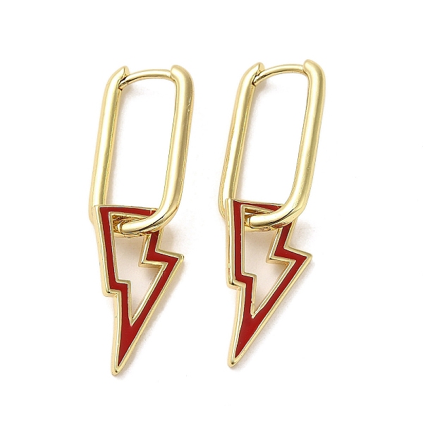 

PandaHall Lightning Bolt Real 18K Gold Plated Brass Dangle Hoop Earrings, with Enamel, Red, 37.5x11.5mm Brass Lightning Bolt Red