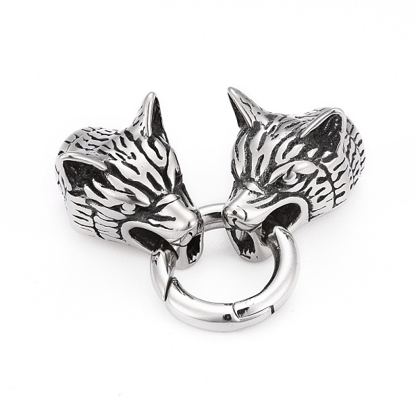 

PandaHall Wolf Head Stainless Steel Spring Gate Rings, O Rings with Two Cord End Caps, Antique Silver, 61x18x16.5mm Stainless Steel