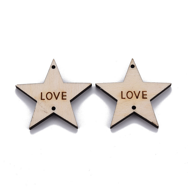 

PandaHall Wood Links/Connectors, Laser Engraved, Star with Love, PapayaWhip, 52x54x5.5mm, Hole: 2.5mm Wood Star Orange