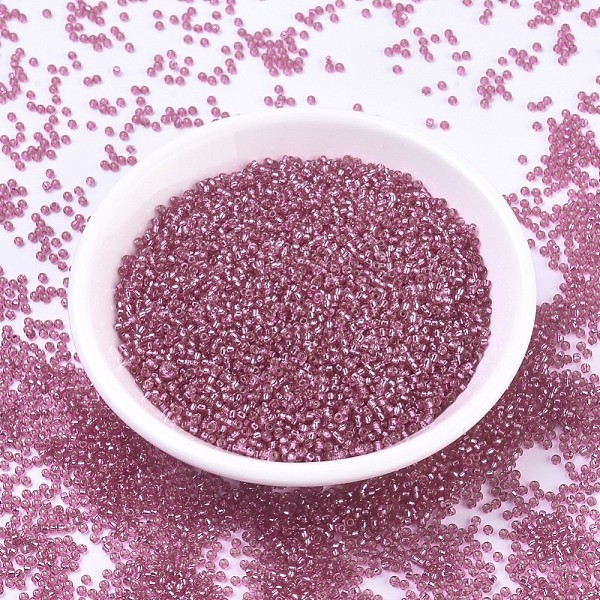 

PandaHall MIYUKI Round Rocailles Beads, Japanese Seed Beads, (RR1338) Dyed Silverlined Rose, 11/0, 2x1.3mm, Hole: 0.8mm, about..., Purple