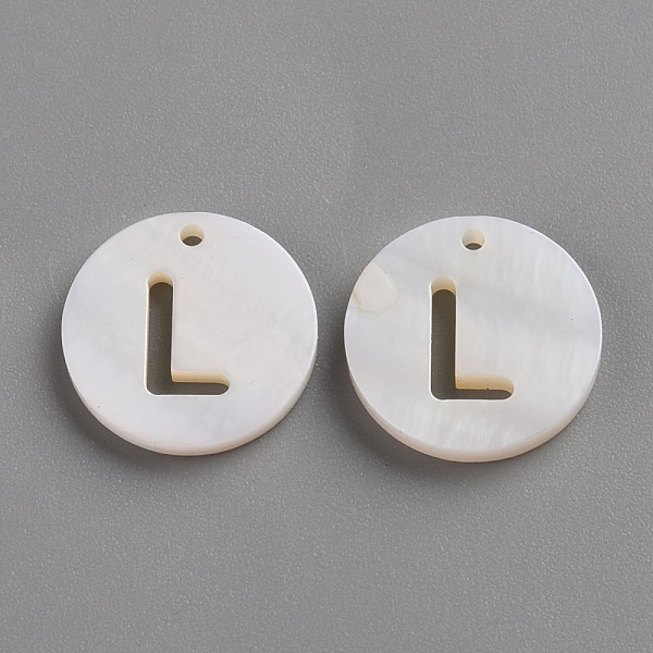 

PandaHall Natural Freshwater Shell Pendants, Flat Round with Letter, Letter.L, 12x1.5mm, Hole: 1mm Freshwater Shell Letter L White