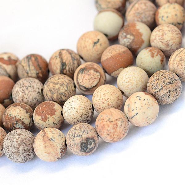 

PandaHall Frosted Natural Picture Jasper Round Bead Strands, 6~6.5mm, Hole: 1mm, about 59pcs/strand, 15 inch Picture Jasper Round