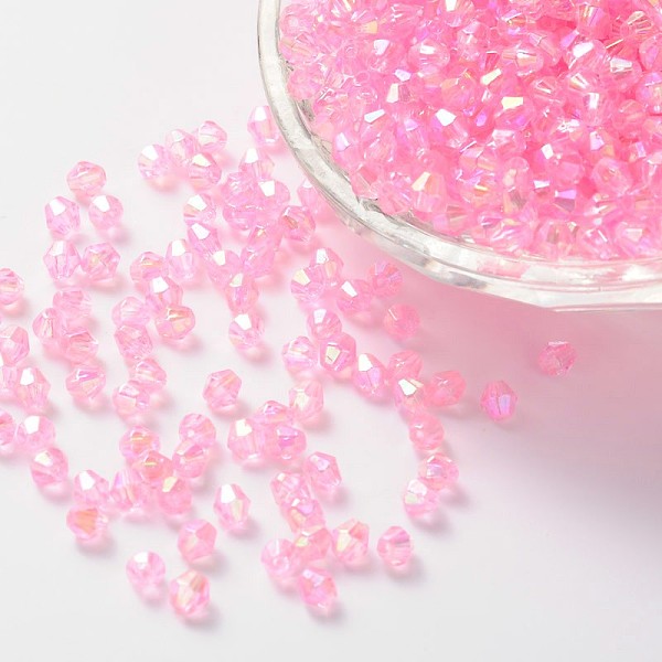 

PandaHall Bicone AB Color Plated Eco-Friendly Transparent Acrylic Beads, Pearl Pink, 4x4mm, Hole: 1mm, about 1660pcs/50g Acrylic Bicone Pink