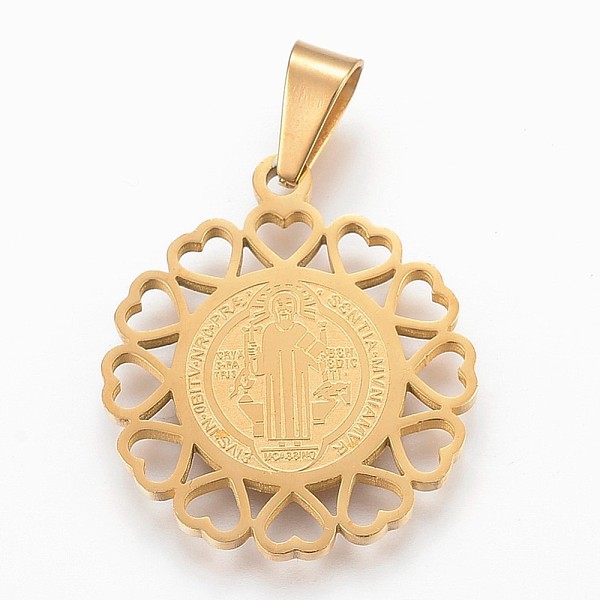 

PandaHall 304 Stainless Steel Pendants, Flat Round, Saint Benedict Medal, Golden, 31x27x2mm, Hole: 5x8mm 304 Stainless Steel Flat Round