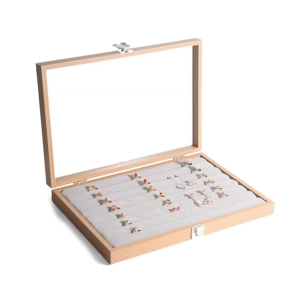 

PandaHall Rectangle Wooden Rings Presentation Boxes, Clear Visible Jewelry Display Case for Rings, Navajo White, 350x240x45mm Wood Rectangle
