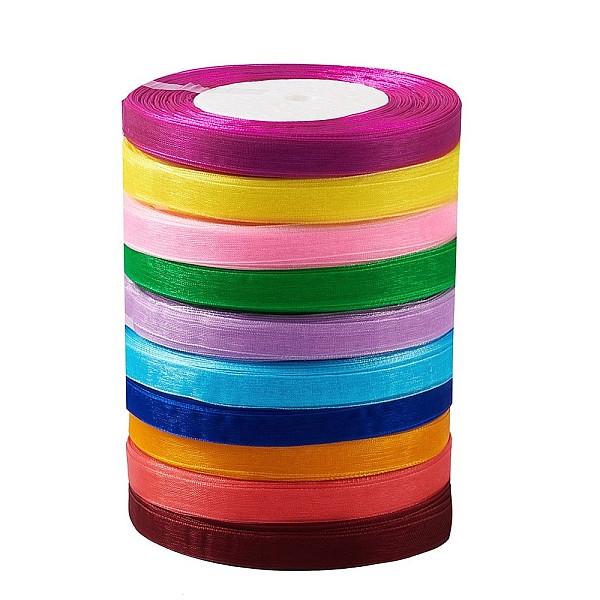 

PandaHall Organza Ribbon, Mixed Color, 3/8 inch(10mm), 50yards/roll(45.72m/roll), 10rolls/set Polyester None Multicolor