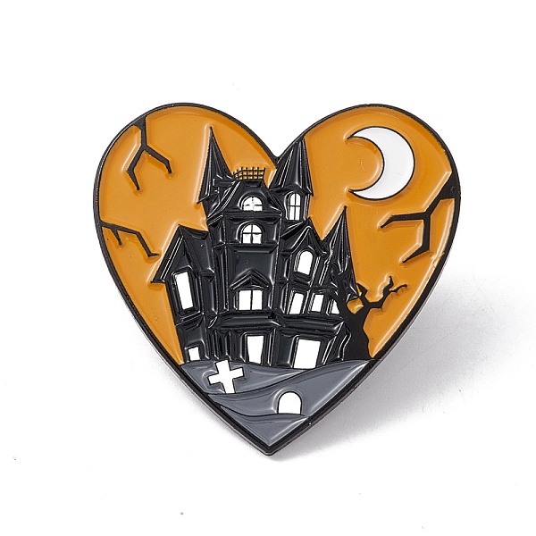 

PandaHall Heart with Castle Enamel Pin, Halloween Alloy Badge for Backpack Clothes, Electrophoresis Black, Peru, 30x30.5x1.5mm,Pin: 1mm..., Brown