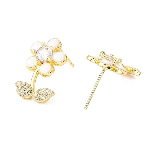 

PandaHall Enamel Flower of Life Stud Earrings with Clear Cubic Zirconia, Rack Plating Brass Jewelry for Women, Real 18K Gold Plated, Cadmium..., White