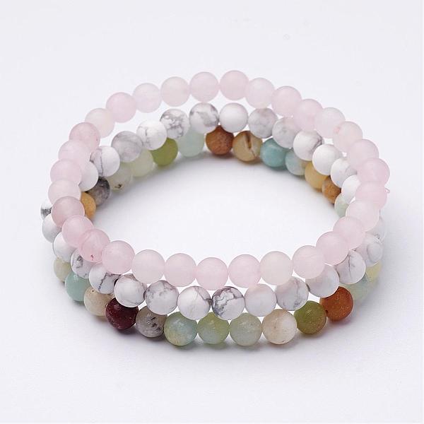 

PandaHall Mixed Gemstone Beaded Stretch Bracelet Sets, Stackable Bracelets, Natural Amazonite, Natural Rose Quartz and Howlite, Frosted..., Multicolor