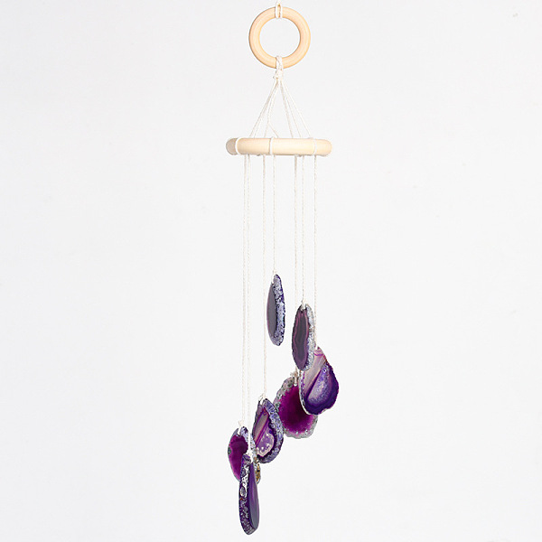 

PandaHall Nuggets Natural Agate Wind Chime, for Outdoor Home Garden Decor Geode Hanging Decorations , Indigo, 315mm Natural Agate Nuggets..., Purple