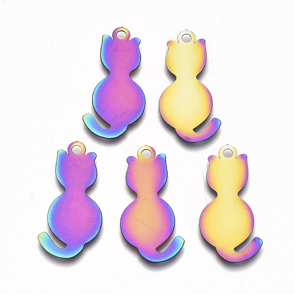 

PandaHall Ion Plating(IP) 201 Stainless Steel Pendants, Stamping Blank Tag, Etched Metal Embellishments, Cat Shape, Rainbow Color...