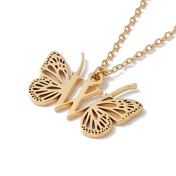 

PandaHall Initial Letter with Butterfly Pendant Necklace, Golden 304 Stainless Steel Jewelry for Women, Letter.W, Pendant: 18x27x1mm, 15.55...
