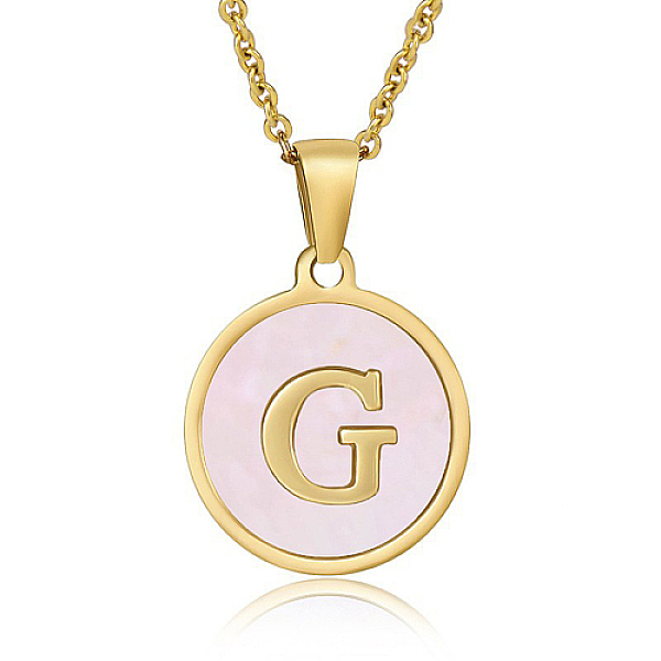 

PandaHall Natural Shell Initial Letter Pendant Necklace, with Golden Stainless Steel Cable Chains, Letter G, 17.72 inch(45cm) Shell Letter G..., Pink