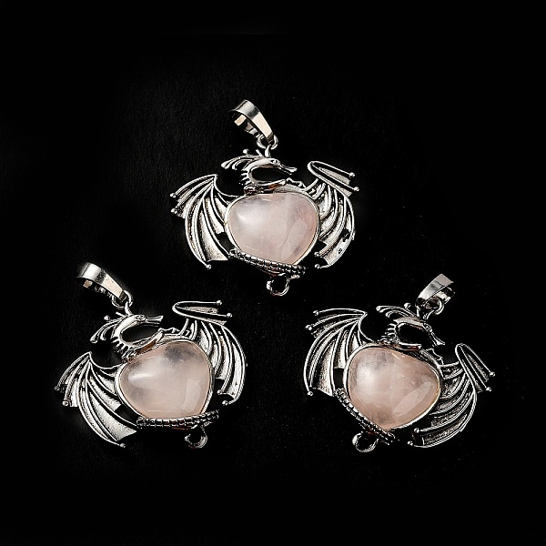 

PandaHall Natural Rose Quartz Heart Pendants, Dragon Charms, with Rack Plating Antique Silver Plated Brass Findings, Lead Free & Cadmium...