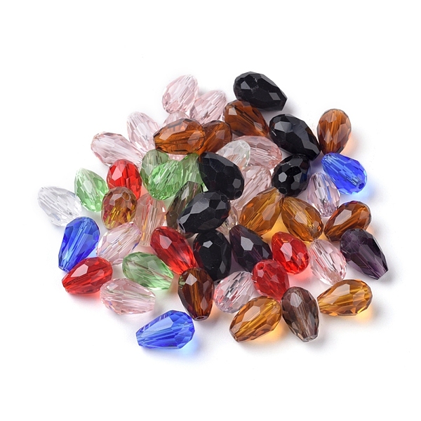 

PandaHall Mixed Faceted Glass Beads, teardrop, 11x8mm, Hole: 1mm, about 57~59pcs/strand, 26.38~26.77 inch Glass Teardrop Multicolor
