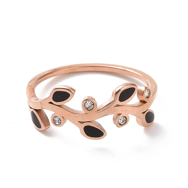 

PandaHall Crystal Rhinestone Leaf Finger Ring with Enamel, Ion Plating(IP) 304 Stainless Steel Jewelry for Women, Rose Gold, US Size 6~9..., Clear