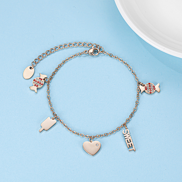 Elegant 304 Stainless Steel Cable Chain Charm Bracelets