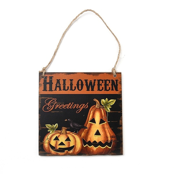 

PandaHall Halloween Wooden Door Hanging Welcome Sign Board, with Hemp Rope, for Home Office School Outdoor Decorations, Square, Pumpkin..., Black