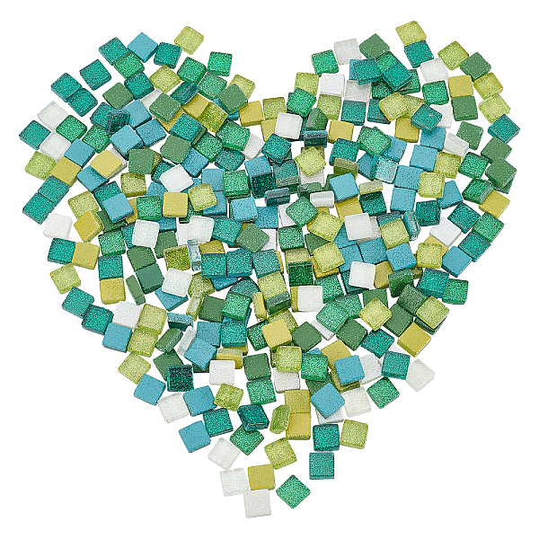 

PandaHall Glitter Glass Cabochons, Mosaic Tiles, for Home Decoration or DIY Crafts, Square, Mixed Color, 10x10x4mm, about 282pcs/box Glass..., Multicolor