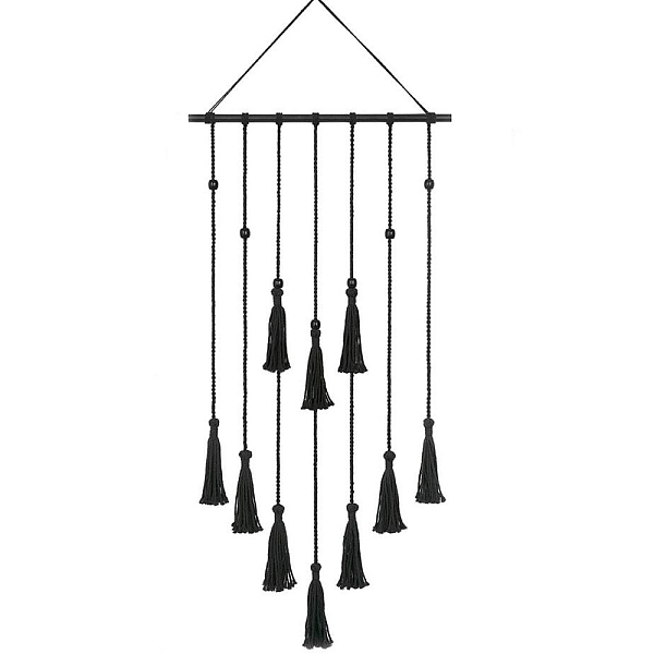 

PandaHall Haning Decorate Set, Cotton Knitting Tapestry with Wooden Clips & Plastic Hooks, Black, 1140x450mm Cotton Others Black
