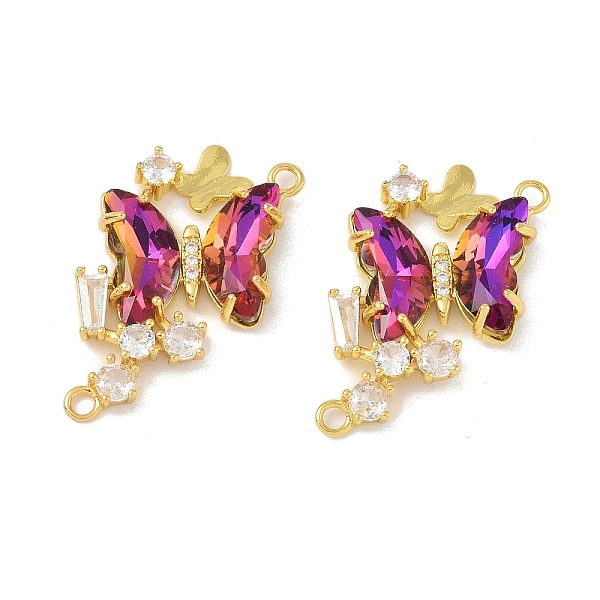 

PandaHall Brass Pave Medium Violet Red & Clear Cubic Zirconia Connector Charms, Butterfly Links, Real 18K Gold Plated, 31x22x4.5mm, Hole...