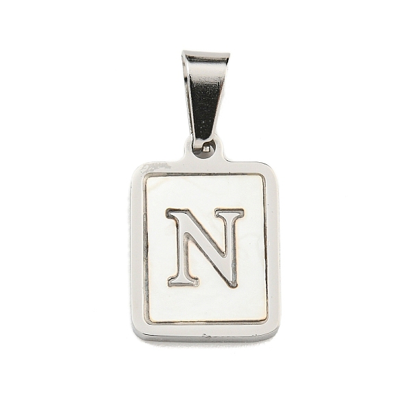 

PandaHall Vacuum Plating 304 Stainless Steel Pave Natural White Shell Pendants, Rectangle with Letter Charms, Stainless Steel Color, Letter...