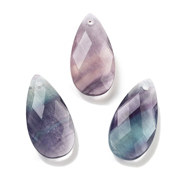 

PandaHall Natural Fluorite Pendants, Faceted Teardrop Charms, 24x12.5x6mm, Hole: 1.2mm Fluorite Teardrop