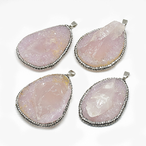 

PandaHall Natural Rose Quartz Big Pendants, with Rhinestone and Brass Findings, Nuggets, Platinum, 50~62x30~42x12~23mm, Hole: 6.5x3.5mm Rose..., Clear