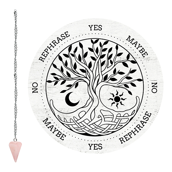 

PandaHall CRASPIRE Tree of Life Pendulum Board Dowsing Divination Metaphysical Message Board 7.9Inch Wooden Carven Board with Rose Quartz...