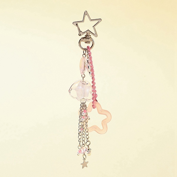 

PandaHall Acrylic & Glass Pendant Keychains, with Alloy & Iron Findings, for Car Key Bag Decoration, Flower & Star & Fish, Pink, 13.7cm...