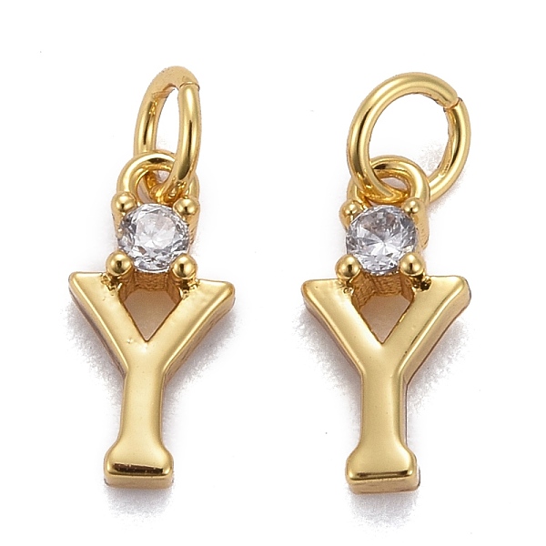 

PandaHall Brass Micro Pave Clear Cubic Zirconia Pendants, with Jump Rings, Real 18K Gold Plated, Long-Lasting Plated, Letter, Letter.Y...